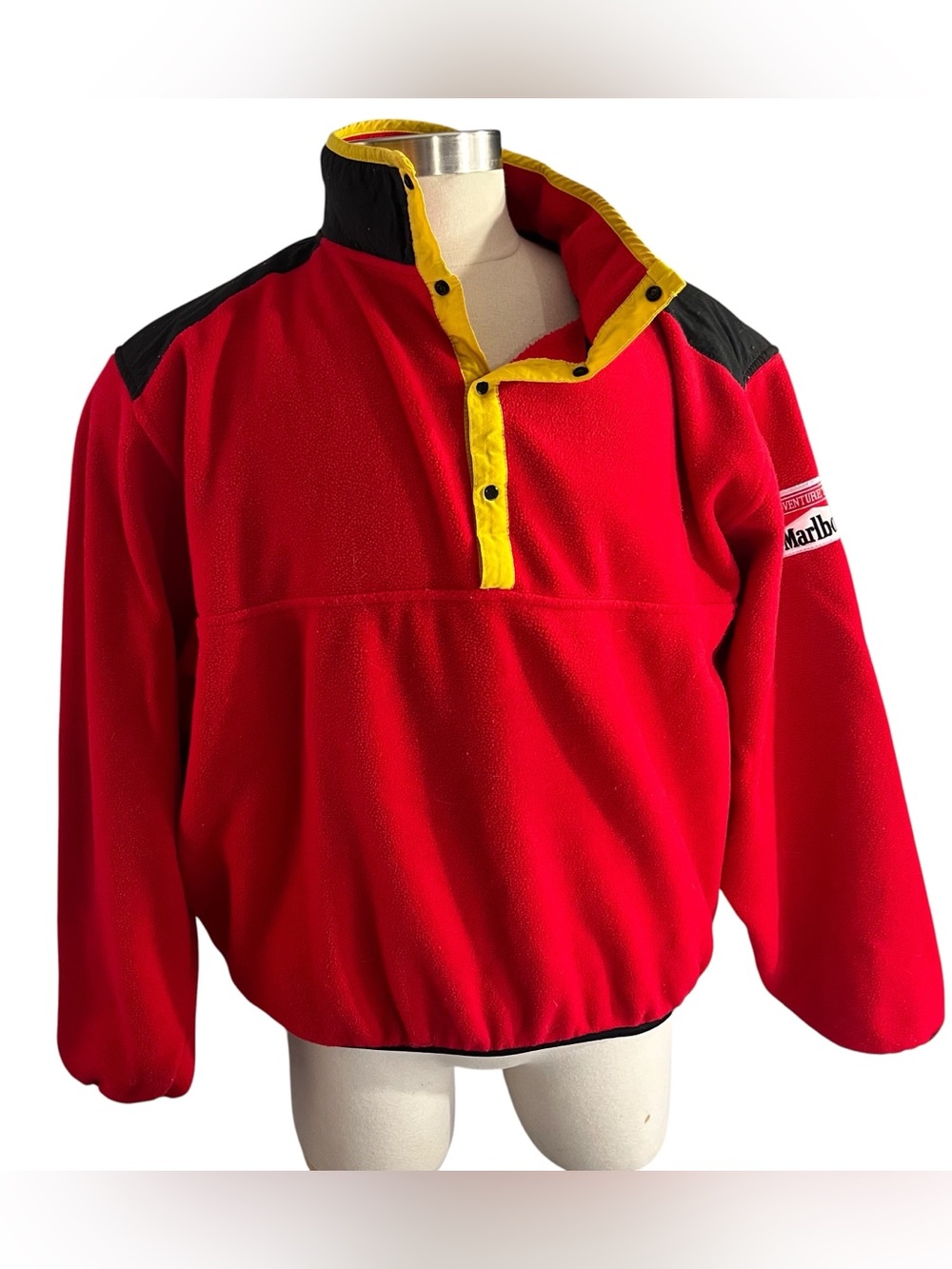 Vtg 90s Marlboro Adventure Team Fleece Pullover Jacket Sz L Red Snap T Gorpcore